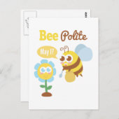 漫画:花から蜜を集めるかわいいハチ ポストカード (正面/裏面)