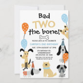 漫画 青い 悪い2歳の骨の犬の誕生日 招待状 (正面)