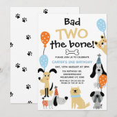 漫画 青い 悪い2歳の骨の犬の誕生日 招待状 (正面/裏面)