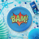 漫画BAM！を青い背景で予約 ペーパープレート (パーティー)