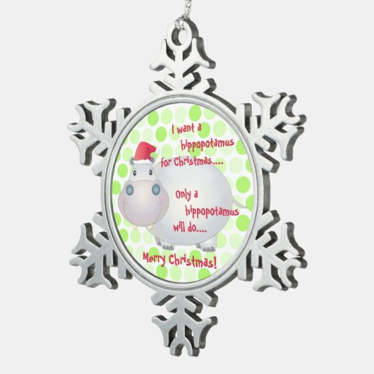漫画Hippottamusクリスマス(クリスマス) スノーフレークピューターオーナメント (右)