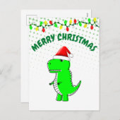 漫画Tレックスかわいいディノサンタクリスマスハット シーズンポストカード (正面/裏面)
