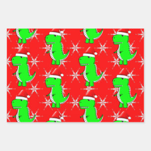 漫画Tレックスかわいいディノサンタスクリスマスハット ラッピングペーパーシート