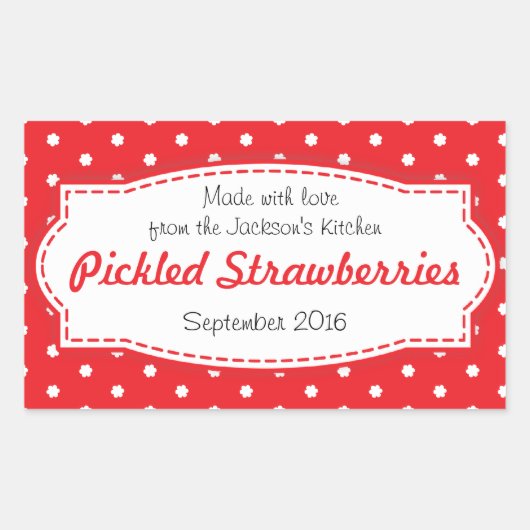 漬けイチゴまたはジャム食品ラベルのシール 長方形シール (正面)