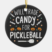 漬物のハロウィンのためにキャンディを不気味交換する セラミックオーナメント (正面)