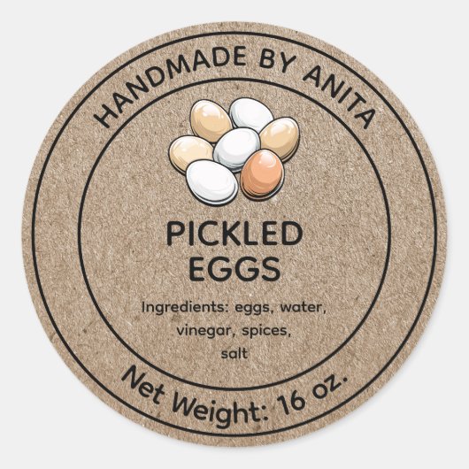 漬物エッグジャールラベルクラフト紙をテーマにしたデザイン ラウンドシール (正面)