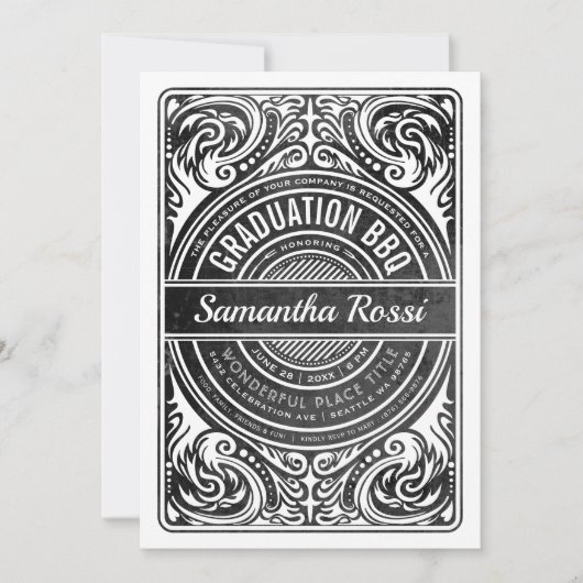漸進的BBQ招待状ブラック&ホワイト 招待状 (正面)