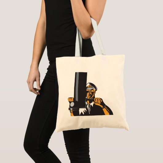 潜望鏡航海のを用いた潜水艦長 トートバッグ (正面(商品))