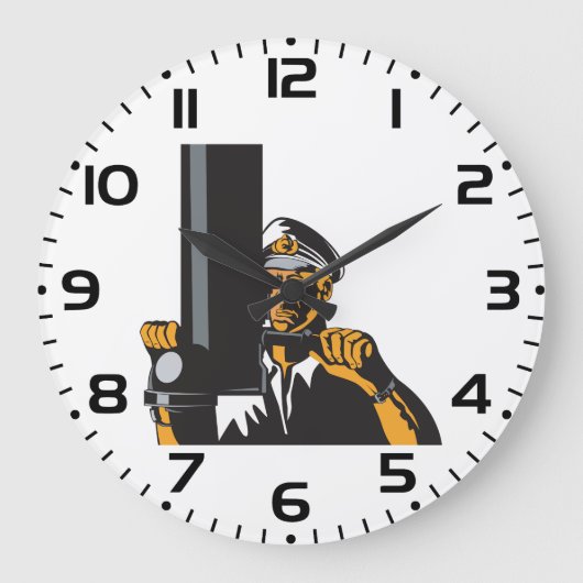 潜望鏡航海のを用いた潜水艦長 ラージ壁時計 (正面)