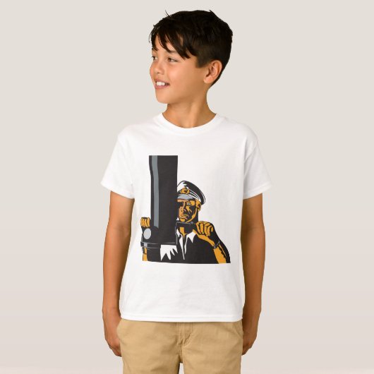 潜望鏡航海のを用いた潜水艦長 Tシャツ (正面フル)