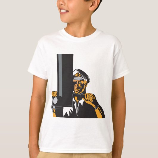 潜望鏡航海のを用いた潜水艦長 Tシャツ (正面)
