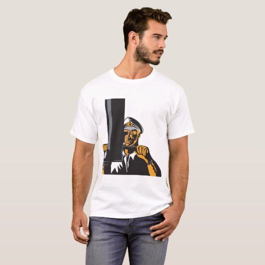 潜望鏡航海のを用いた潜水艦長 Tシャツ (正面フル)