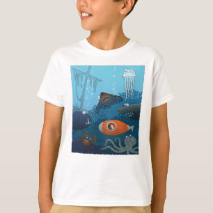 潜水艦でアニメの子どもが海底世界を探検 Tシャツ