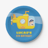潜水艦少年の水中の誕生日パーティー用品 ペーパープレート (正面)