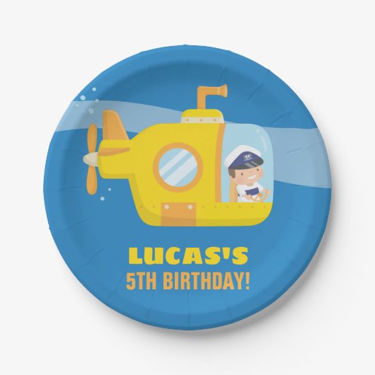 潜水艦少年の水中の誕生日パーティー用品 ペーパープレート (正面)