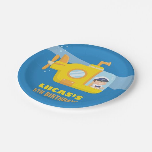 潜水艦少年の水中の誕生日パーティー用品 ペーパープレート (アングル)