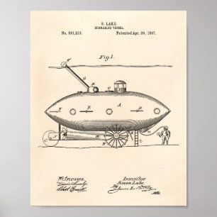 潜水艦船1897特許技術古いピーパー ポスター