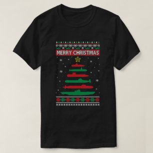 潜水艦軍隊ツリーおもしろいクリスマスアグリークリスマス Tシャツ