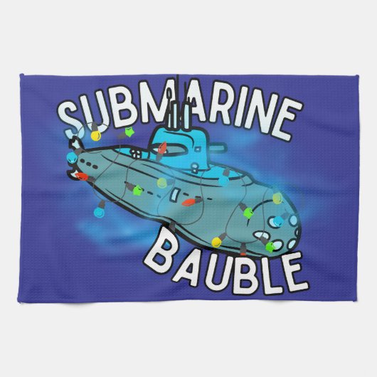 潜水艦、ボーブル、クリスマス キッチンタオル (横)