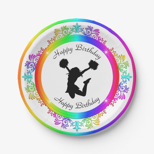 潤色スタイリッシュ付きチアリーダー誕生日 ペーパープレート (正面)