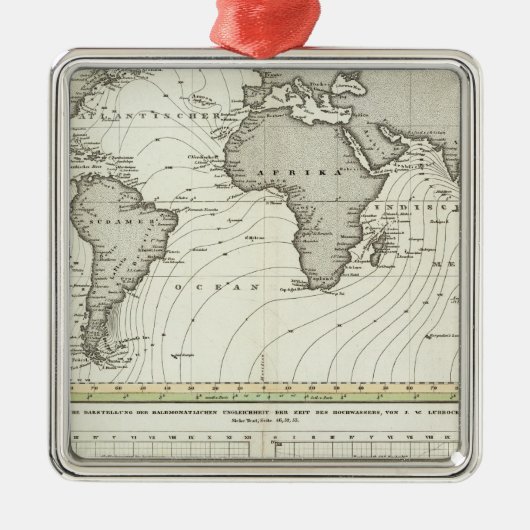 潮の波の地図 メタルオーナメント (正面)