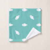 潮汐ティール(緑がかった色)魚をテーマ バスタオルセット (ウォッシュタオル)