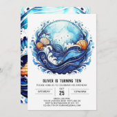 潮汐沿岸子供の誕生日 招待状 (正面/裏面)