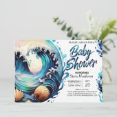 潮汐青の水のベビーシャワー 招待状 (スタンド正面)