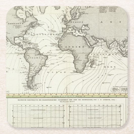 潮波の地図書の地図 スクエアペーパーコースター (正面)