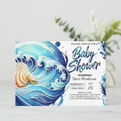 潮流の海岸波の赤ちゃんシャワー 招待状 (スタンド正面)