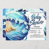 潮流の海岸波の赤ちゃんシャワー 招待状 (正面/裏面)