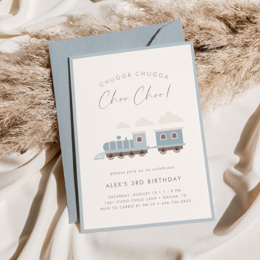 潮潮汽車ボーイズ青誕生日パーティー 招待状