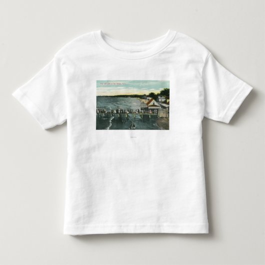 潮風桟橋および湖場面 トドラーTシャツ (正面)
