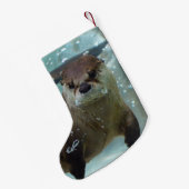 澄んで青いプールのかわいいブラウンのカワウソの水泳 スモールクリスマスストッキング (裏面 (吊り時))