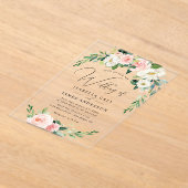 澄ん赤面ピンクフローラ結婚ズ アクリル招待状 (レイダウン)