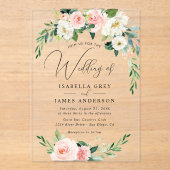 澄ん赤面ピンクフローラ結婚ズ アクリル招待状 (正面)