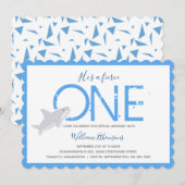 激かわサメ動物ファーストバースデー 招待状 (正面/裏面)