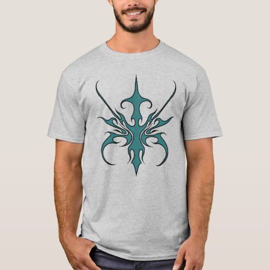 激しいアクアマリン部族風ラインアートイラスト Tシャツ (正面)