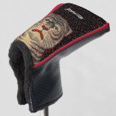 激しいアジアのストライプのタイガーの赤いドット黒 ゴルフヘッドカバー (3/4 正面)