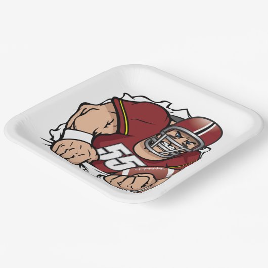 激しいアメリカンフットボール選手が突破 ペーパープレート (傾斜あり)