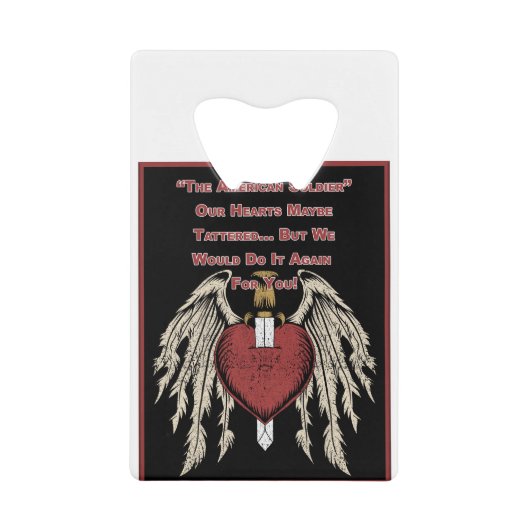 激しいアメリカ兵のボロボロのハート クレジットカード栓抜き (正面)