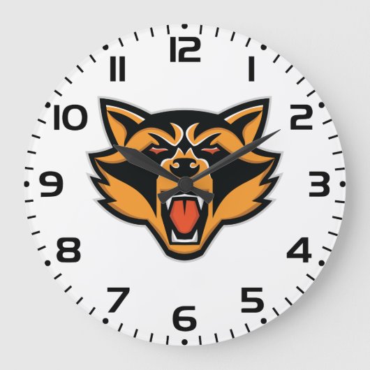 激しいアライグマはっきりしたマスコット野生動物グラフィック ラージ壁時計 (正面)