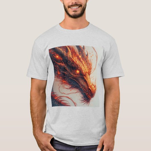 激しいエネルギーを放つ火竜の頭 Tシャツ (正面)