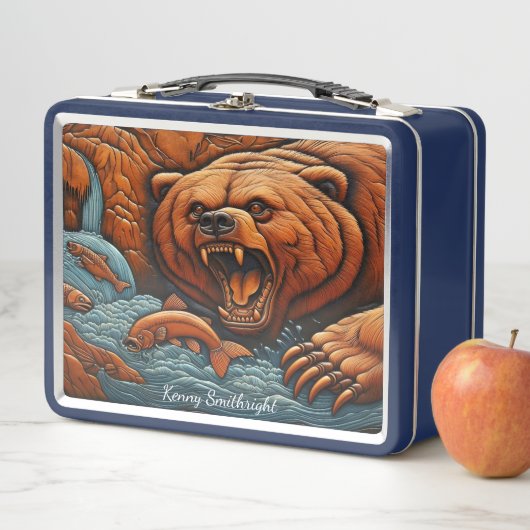 激しいクマが野生の急流を征服する メタルランチボックス (インサイチュ)
