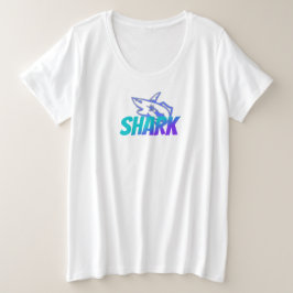 激しいグラデーションのサメロゴ | 大胆なオーシャン プラスサイズTシャツ