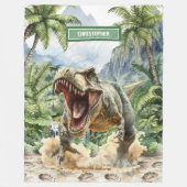 激しいティラノサウルス毛布名前をカスタムする 子供へ フリースブランケット (正面)