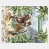 激しいティラノサウルス毛布名前をカスタムする 子供へ フリースブランケット (正面(横))