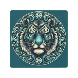 激しいティール（緑がかった色）虎 メタルプリント