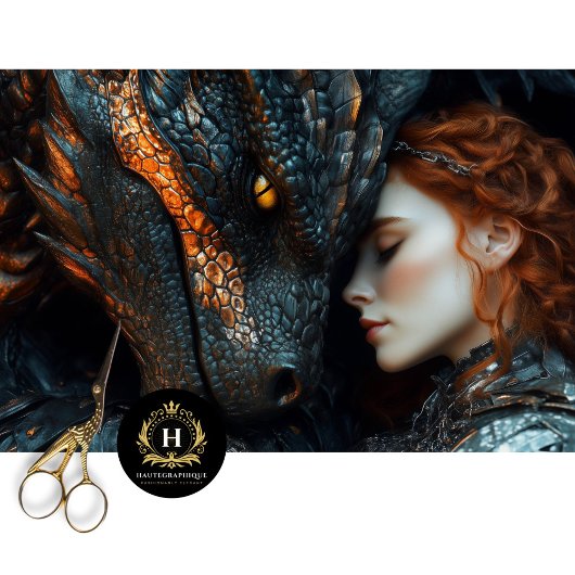 激しいドラゴンと戦士の女性のファンタジーデコパージュ 薄葉紙