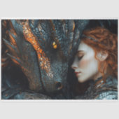 激しいドラゴンと戦士の女性のファンタジーデコパージュ 薄葉紙 (正面)